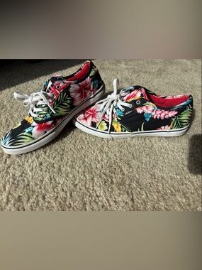 Vans Black Floral Low-Top Sneakers with Multicolor Tropicals
